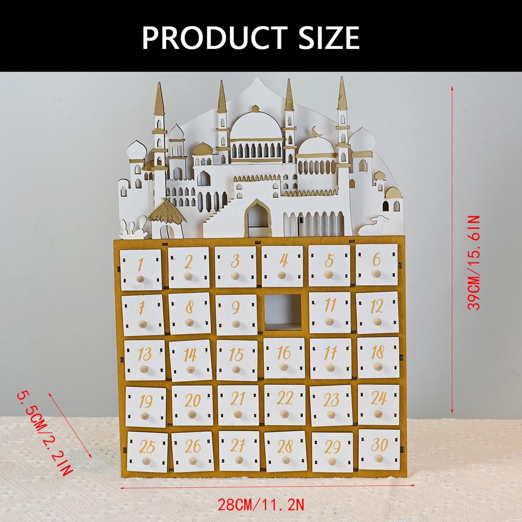 Islamics Home Decors Eid Countdown Calendar 30 Days Drawers LED Lighted Wood Ramadans Advent Calendar for Eid Mubarak