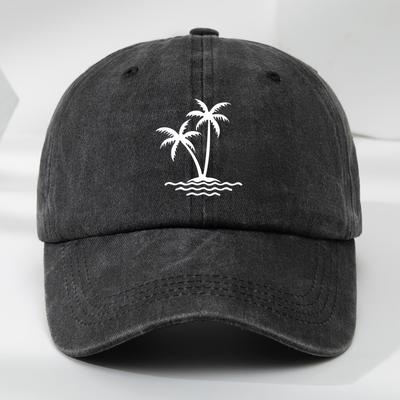 Vintage Tvättad Herr Basebollkeps med Palmtryck Casual Utomhus Sport Solhatt 100 Textilmaterial Handtvättbar
