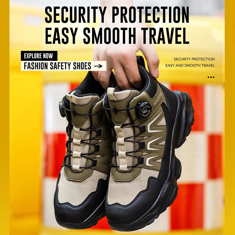 Lightweight Breathable Work Shoes 48 High Top Safety Shoes Rotating Button Industrial Shoes Waterproof Safety Sneaker for Men