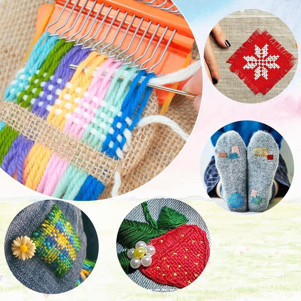 Darning Mini Loom Machine Small Weaving Machine Set with 14 Hooks Mini Weave Tool for DIY Artful Patterns Repair Clothes Quickly