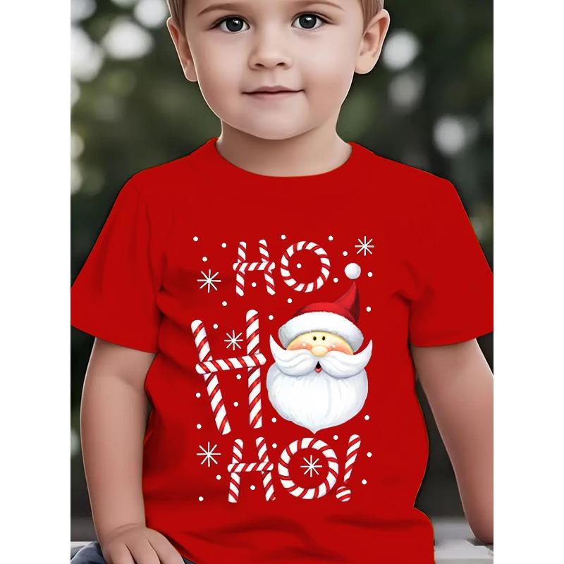 Christmas Summer Boys Fashion Short Sleeve Cartoon Pattern Print Outdoor Casual 110 красный