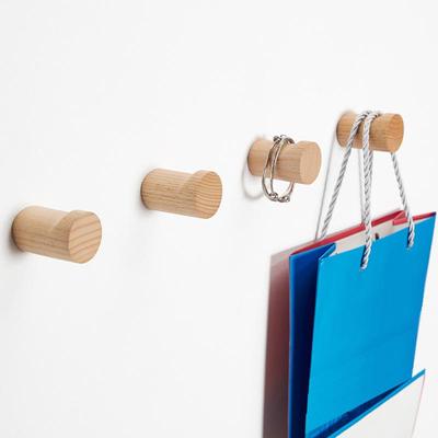 Beech Wood No-Punch Hook for Coats, Hats, Towels & Headphones
