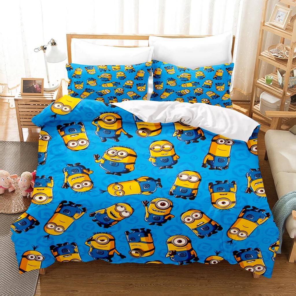 3-piece Minions Anime Duvet Cover Set Comforte Printed Cartoon Twin Size Bedding Sets Christmas Gifts