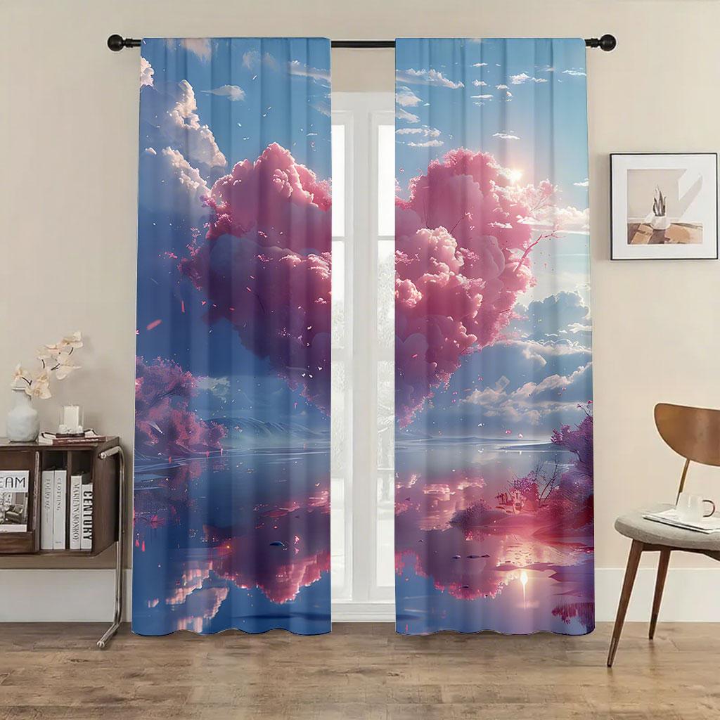 2pcs Fenyun Lake Scenery Gradient Curtains   Dreamy Healing   Bedroom and Living Room   Drawbar Pocket Decoration