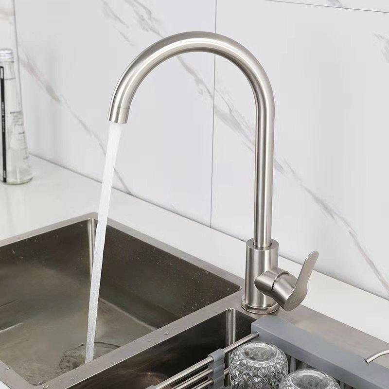 2pcs Sets Kitchen Single Hole Faucets Stainless Steel Brushed Faucet Kitchen Sink Faucet Bathroom Water Faucets Home Accessories