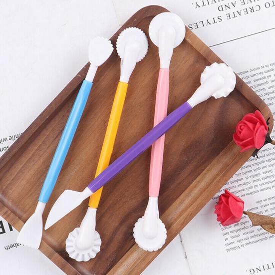 4 Stück Kuchen Schnitzmesser Doppelendiges Sicheres Plastik Entzückendes Teigschneider Set für Zuckerherstellung