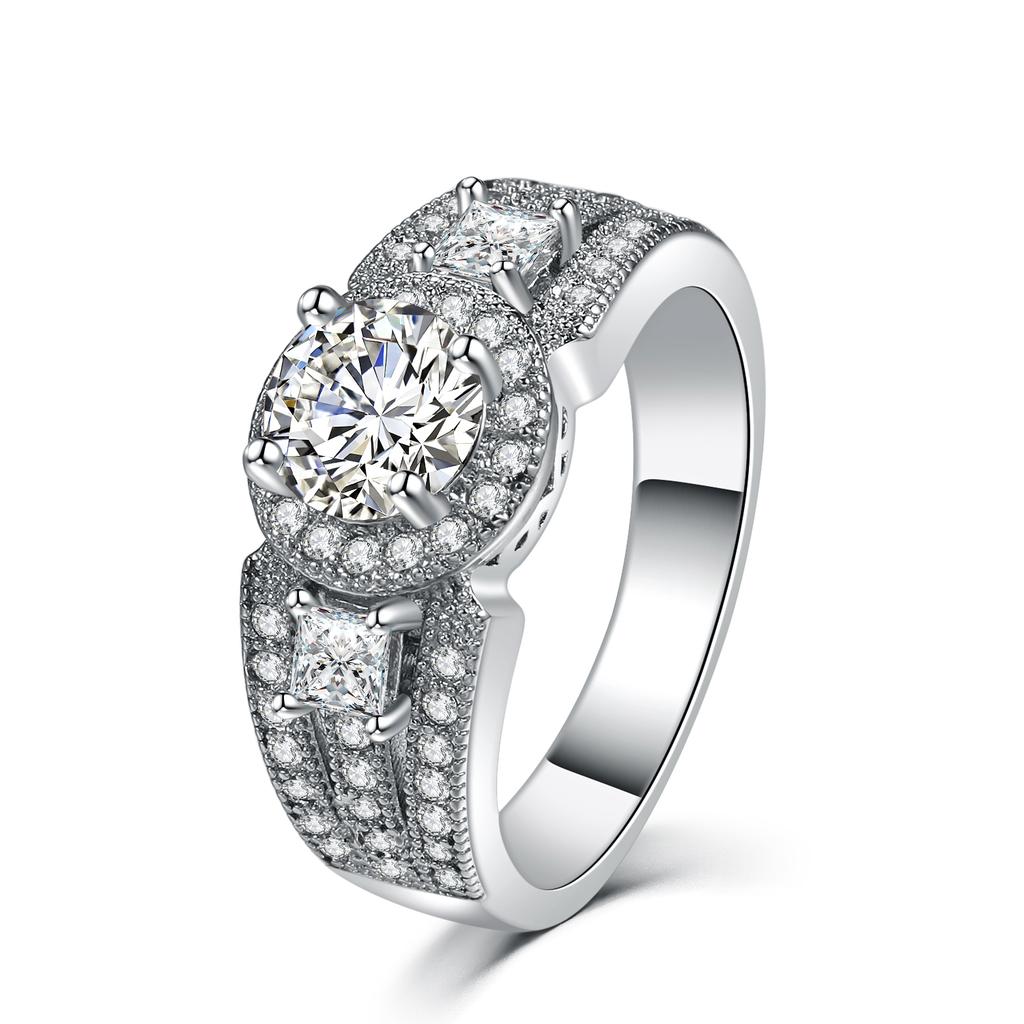 Luxry Wedding Ring Set for Bridal Sliver Color Engagement Promise Marriage Ring Crystal Zircon For Women Dropship R516