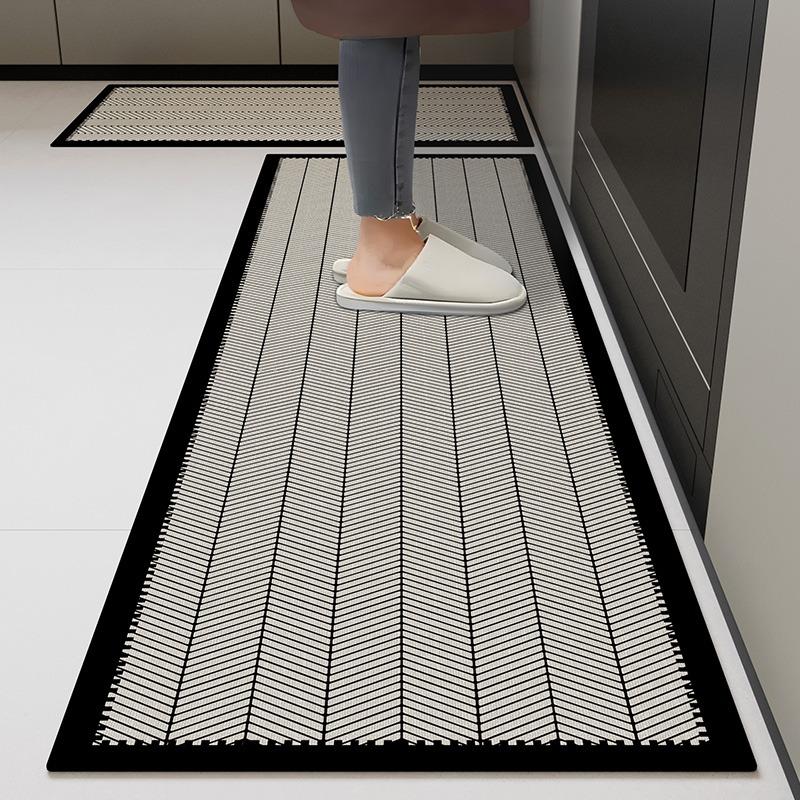Kitchen Carpet Non-slip Wear-resistant Waterproof Floor Mat Gray Minimalist Pattern Rug Long Size Home Decoration Foot Mats