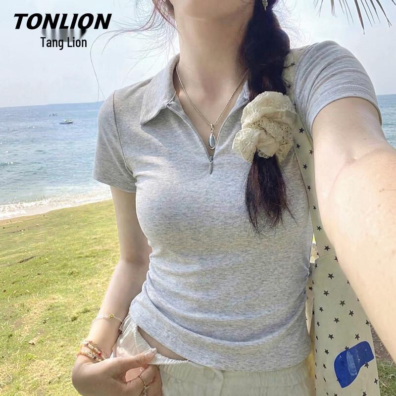 

TonLion Women s Half-Zip Polo T-Shirt S
