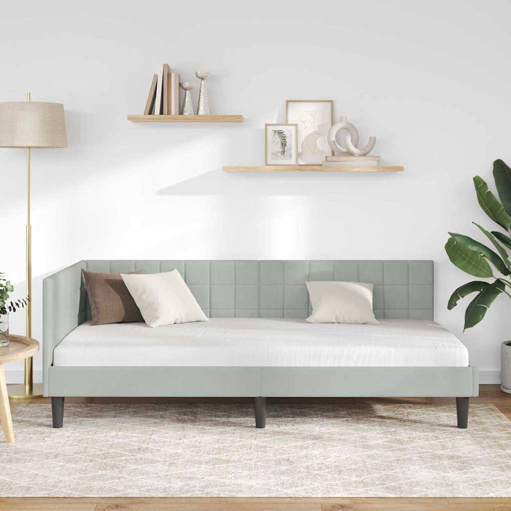 Corner Bed Frame with Headboard Light Grey 100 Cm X 200 Cm Velvet