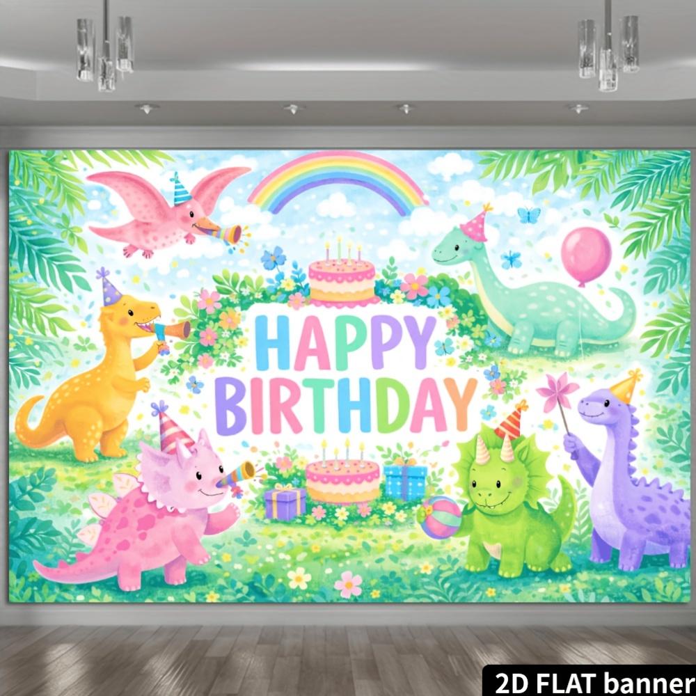 2D Flat Dinosaur-themed Birthday Party Banner Background Suitable for Indoor and Outdoor Birthday Celebrations