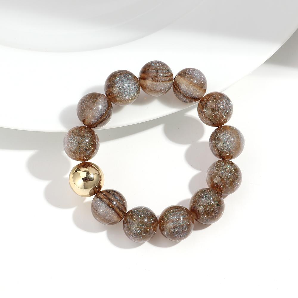Fashion Acrylic Big Round Beaded Bracelet for Women Simple Glitter Colorful Handmade Strechy Bracelets Jewelry Accessories Gift