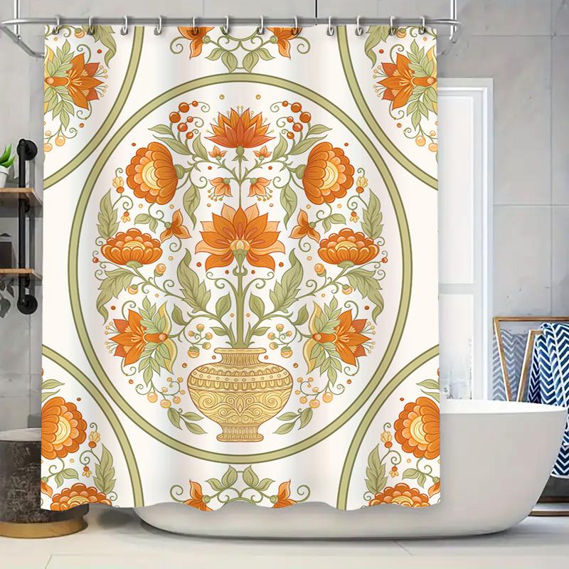 

Delightful Floral Shower Curtain Decor With Green Accents Printed In High-Quality Material For Home Bathrooms W60H190(CM)-1 Pcs