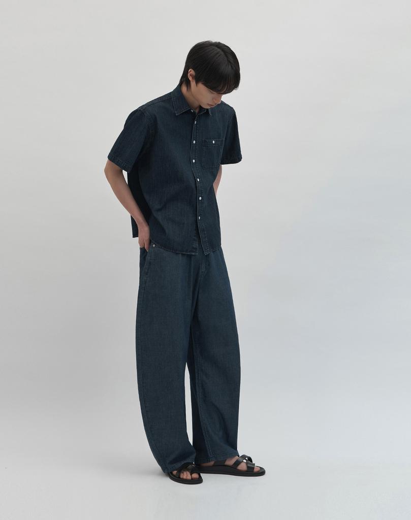 WORK ON BODY OFF Tenu Semi-Overfit Denim Short Sleeve Shirt [Blue]