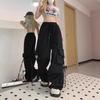 Retro Vintage High Street Baggy Pants Fashion Women Oversized Drawstring Pocket Pant Casual Streetwear Loose Jogger Trousers