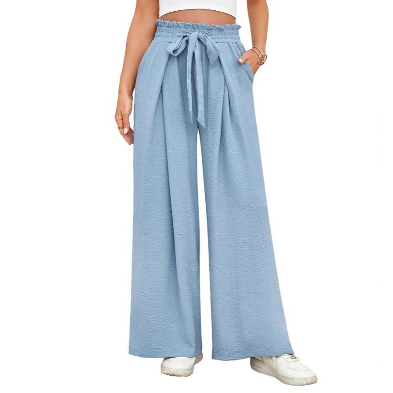Women High Waist Pleated Loose Wide Leg Casual Summer Long Pants