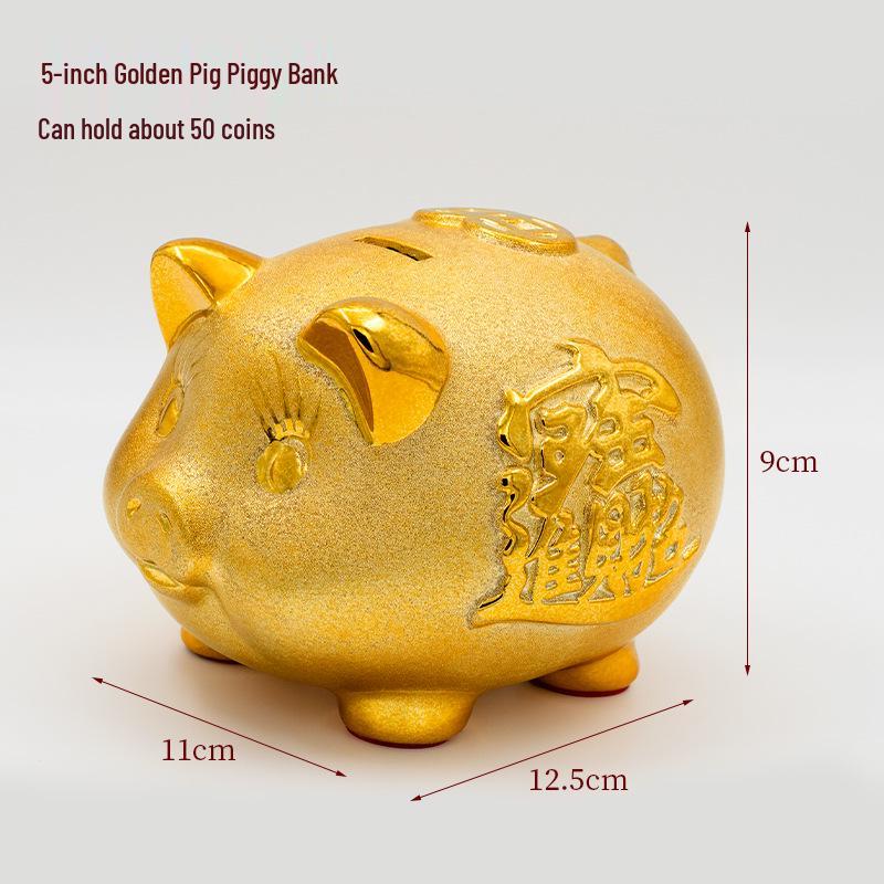 Golden Piggy Bank: Creative Ceramic Savings Pot for Adults & Kids - Auspicious Home Decor & Gift.
