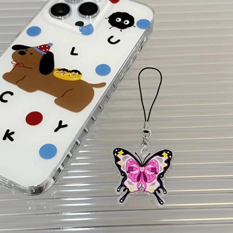 Unique Butterfly Phone Lanyard Colorful Butterfly Wristlet Keychain Bracelets for Women Girls Acrylic Animal Keyring