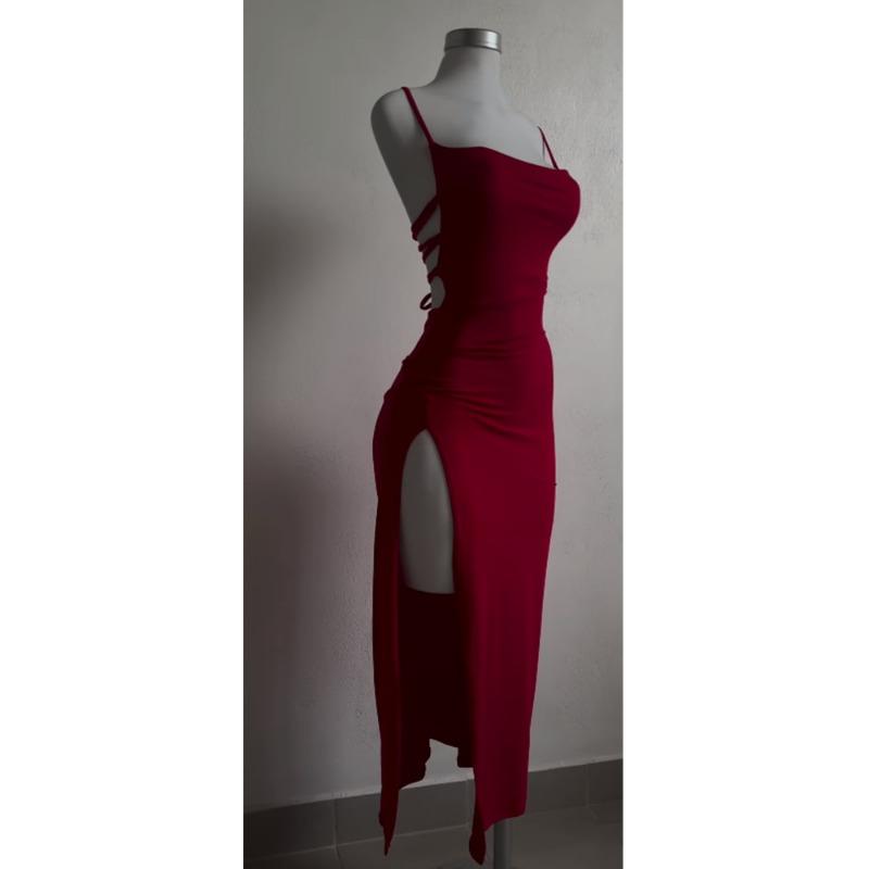 Sexy Backless Lace Up Split High Waist Slim Long Suspender Party Dress For Women
