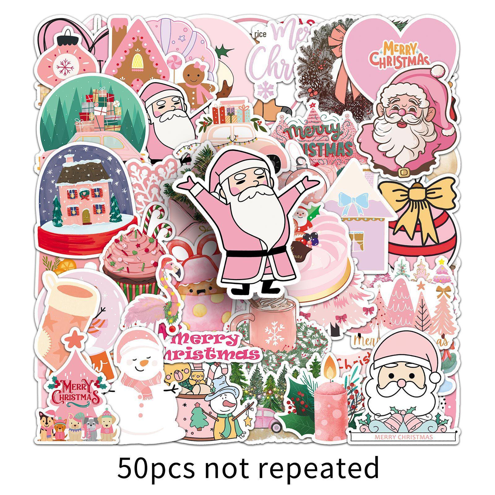 50 Pink Christmas Stickers: Waterproof DIY Journal & Decoration Set