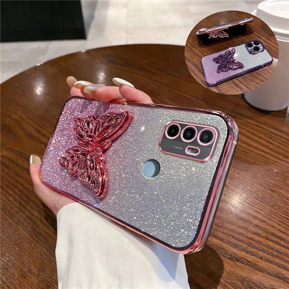 Butterfly Bracket Stand Phone Case For OPPO Reno 12 11 Pro 11F A16 A16S A17 A54S A53S A91 A5 A8 A9 A31 A33 A53 2020 Soft Cover