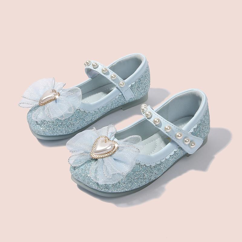 

Girls Elsa Princess Shoes Spring and Autumn New Fashion Bow Leather Shoes Children s Crystal Shoes Baby Soft Sole Flats 36 синий