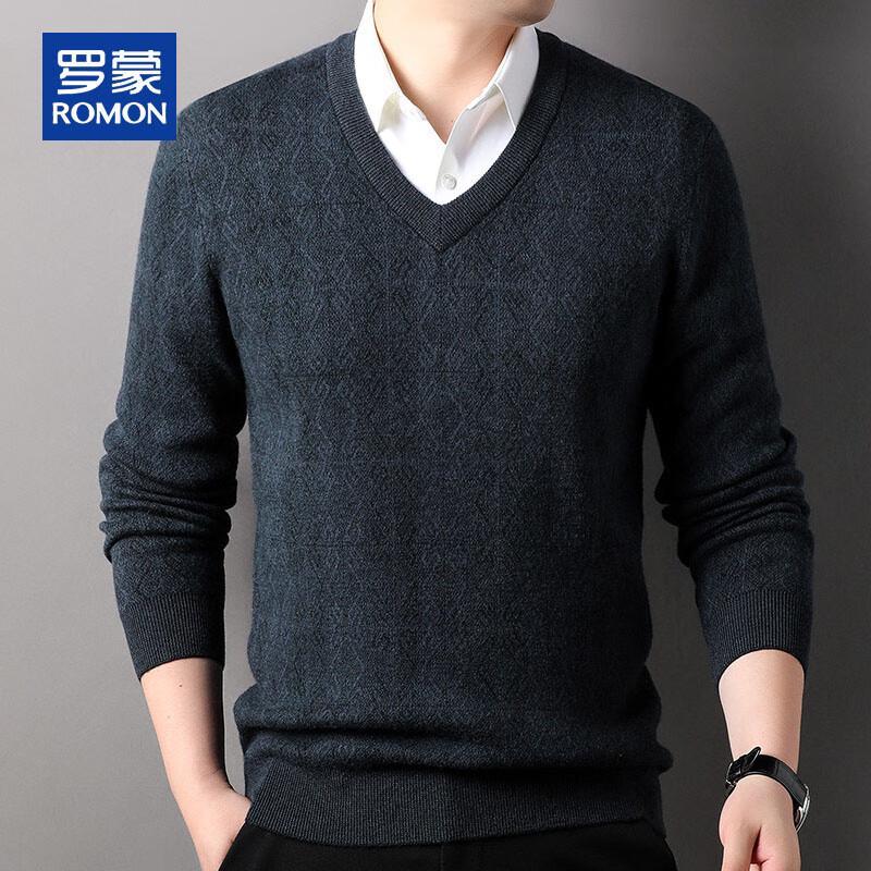 ROMON Men's 100% Pure Wool V-Neck Thickened Pullover Sweater