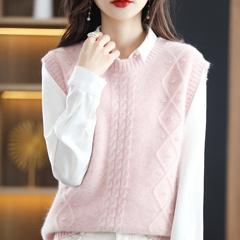 Autumn and Winter Warm Knitted Women's Sleeveless Sweater Solid Pullover Vest