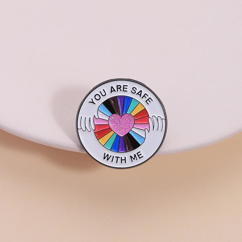 LGBTQ Rainbow Enamel Pin You’re Safe With Me Pride Metal Brooches Lapel Badges Jewelry Gift for Gay Homosex Lesbian Friends