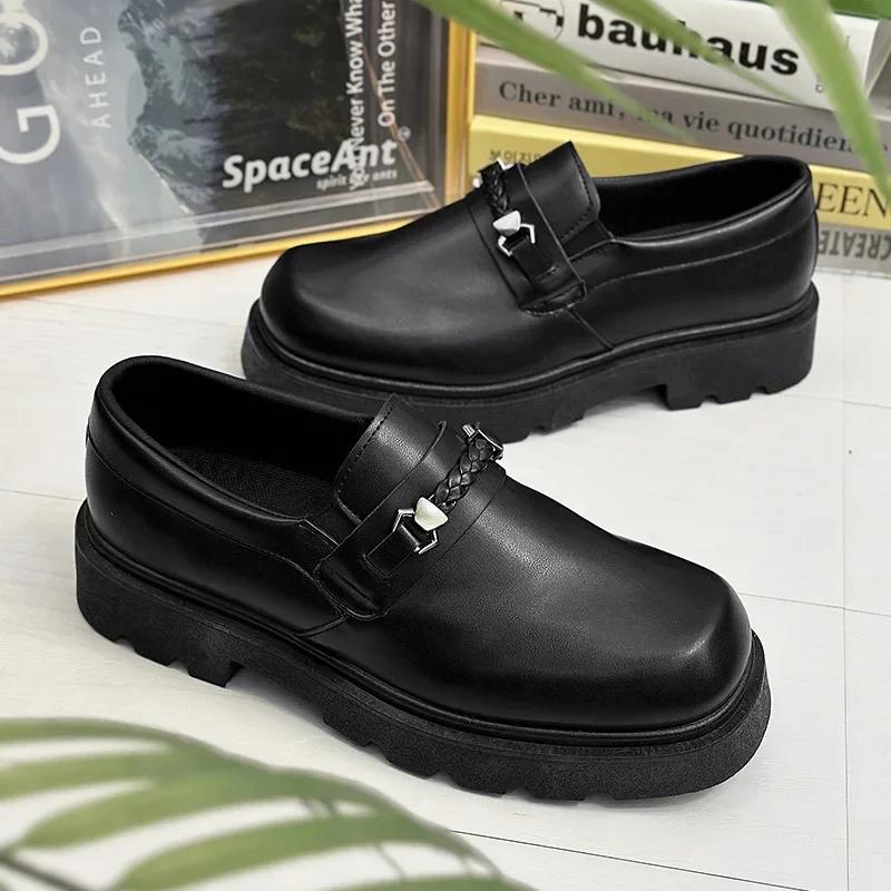 Módní pánské kožené boty s hranatou špičkou, lakované kožené ležérní boty pro muže, silná podrážka, derby boty v korejském stylu, formální pánské společenské boty