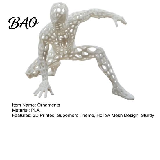 Small Decorative Accents for Cars 3D Printed Hollow Mesh Superhero Figurine, Creative Spider Style Action Pose Character Statues Desktop Ornament,