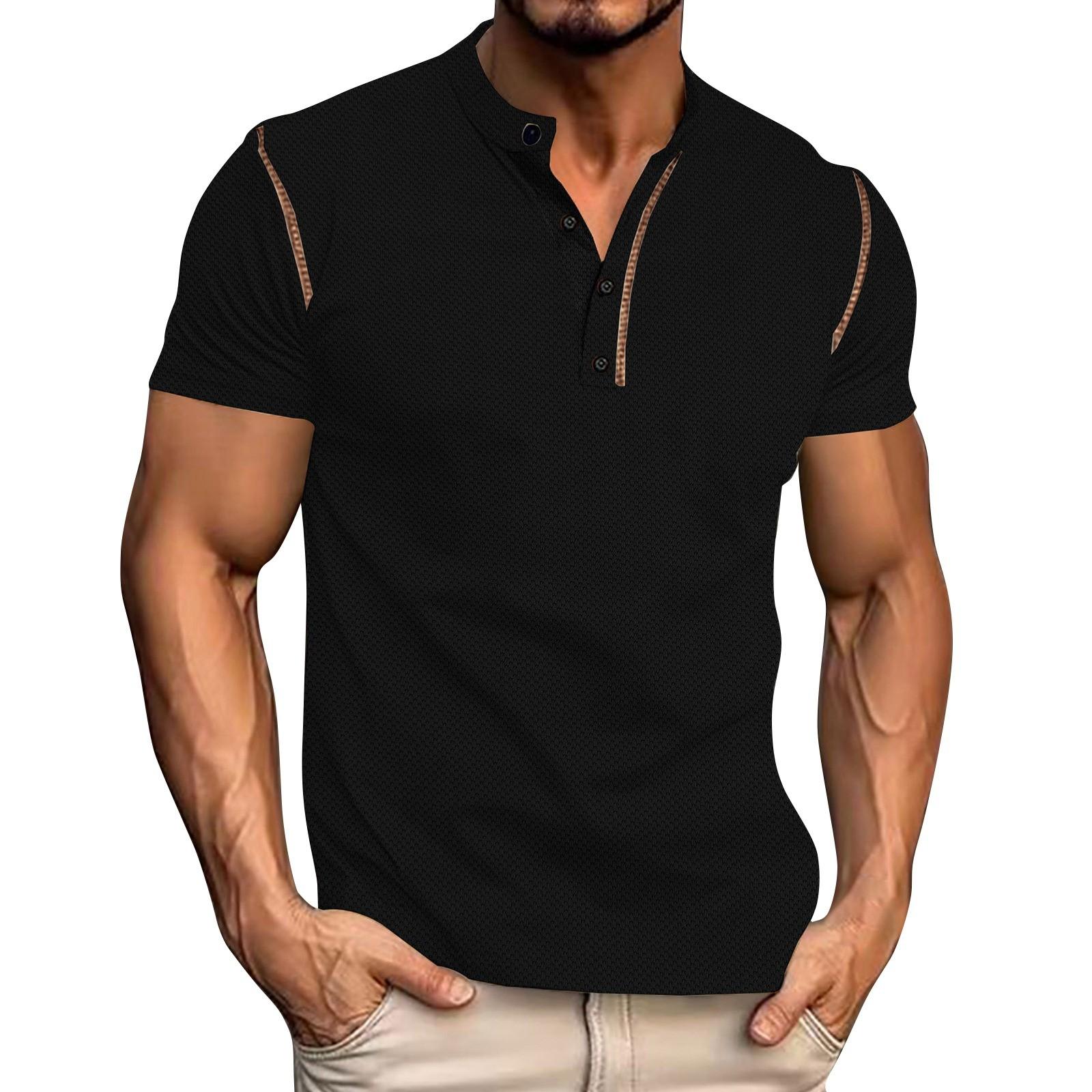 

Мужские летние однотонные ретро-топы с коротким рукавом, мужские повседневные модные топы XL чёрный