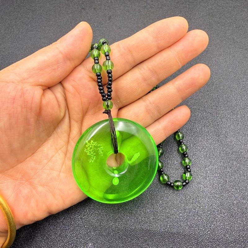 Green Amber Beeswax Necklace Water Drop Pendent Necklace For Women Unisex Lucky Safety Long Pendant Sweater Chain Ornaments