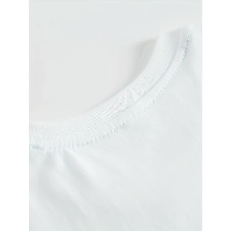 European Size Boy and Girl Fashion Short Sleeved Shirts with Letter Prints Breathable and Soft Comfortable Round Neck