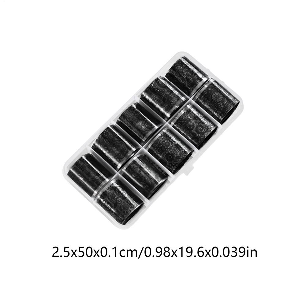 NEW Nail Lace Stickers Self-Adhesive DIY 10 Rolls Black And White Nail Foil Transfer Stickers For Home Salon Travel Women Girls