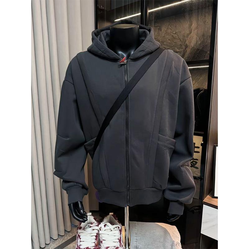 

Мужское Ретро Тяжелое Жесткое Широкое Худи - Деконструированный Кардиган в Стиле Cleanfit для Осени/Зимы Extra Large серый/древесный уголь