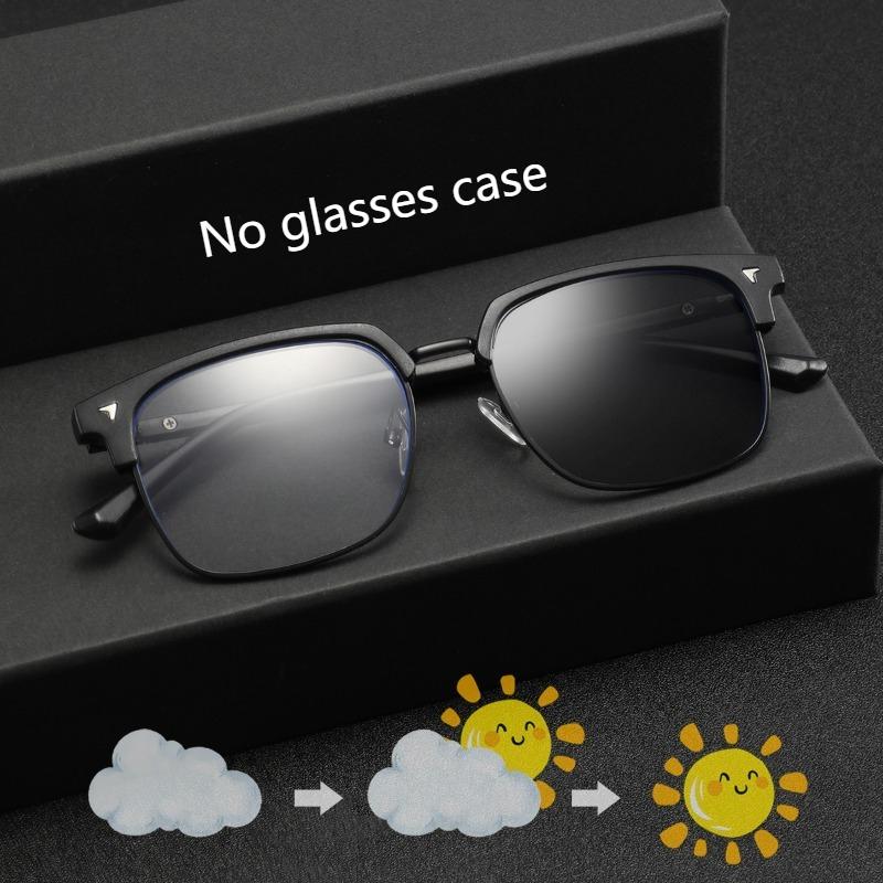 

New Fashionable Half Frame Photochromic Men s Glasses Retro High End Men s and Women s Anti Blue Light Glasses чёрный