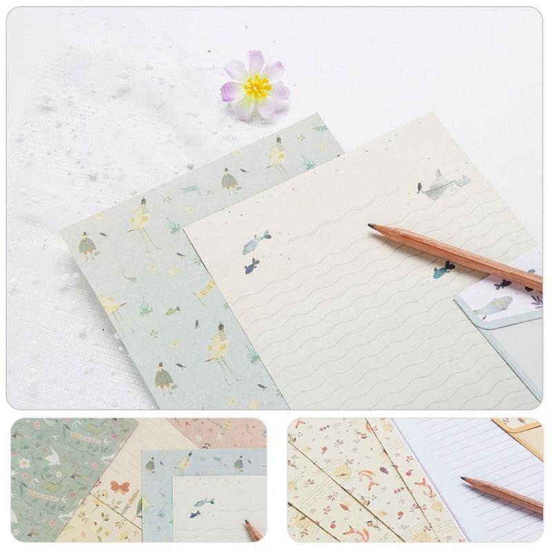 Vintage Blommigt Papper Brevpapper Set, 20 Delar Set (10 linjerade ark, 10 matchande kuvert), Brevstorlek 5,55x8,19 tum