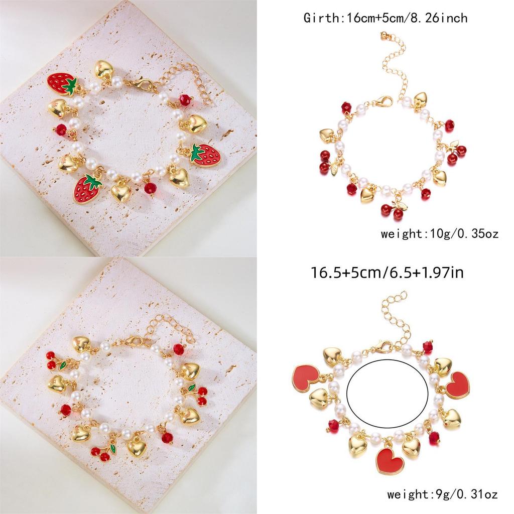 Fruit Jewelry Cherry Strawberry Heart Alloy Bracelet For Women Gift