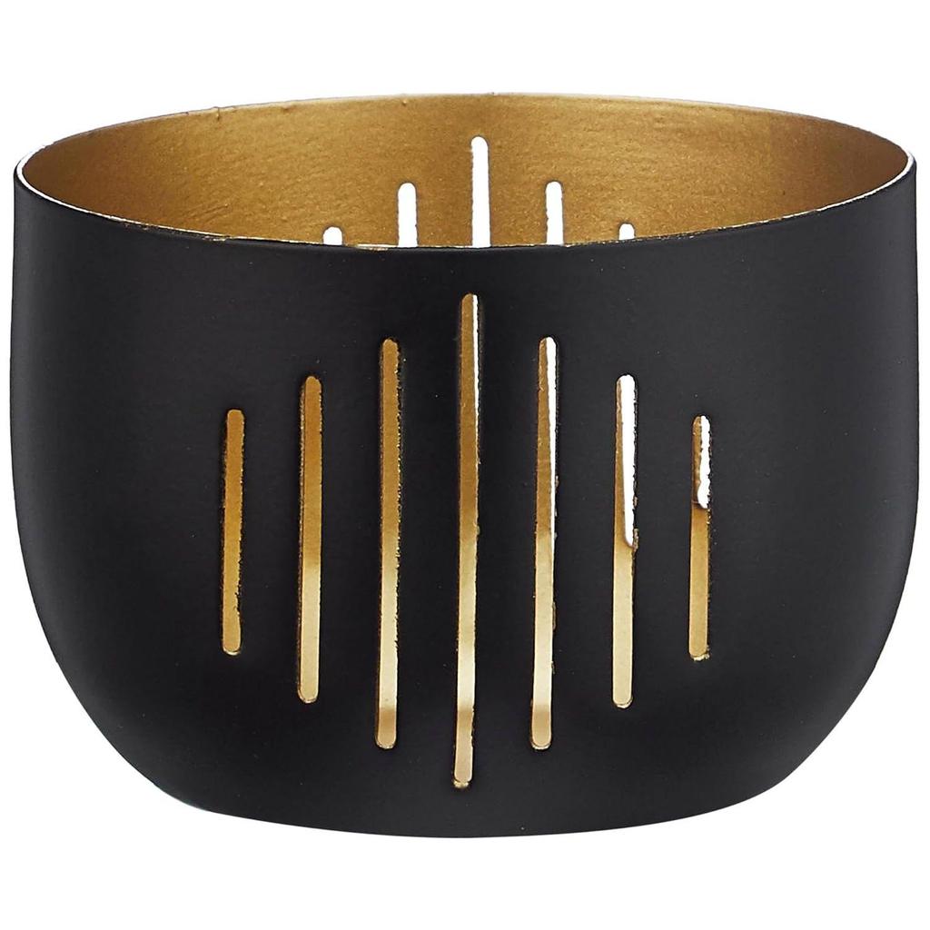 Ornamental Iron Tea Light | Stylish | for Indoors & Outdoors Décor (Matt Black with Gold)