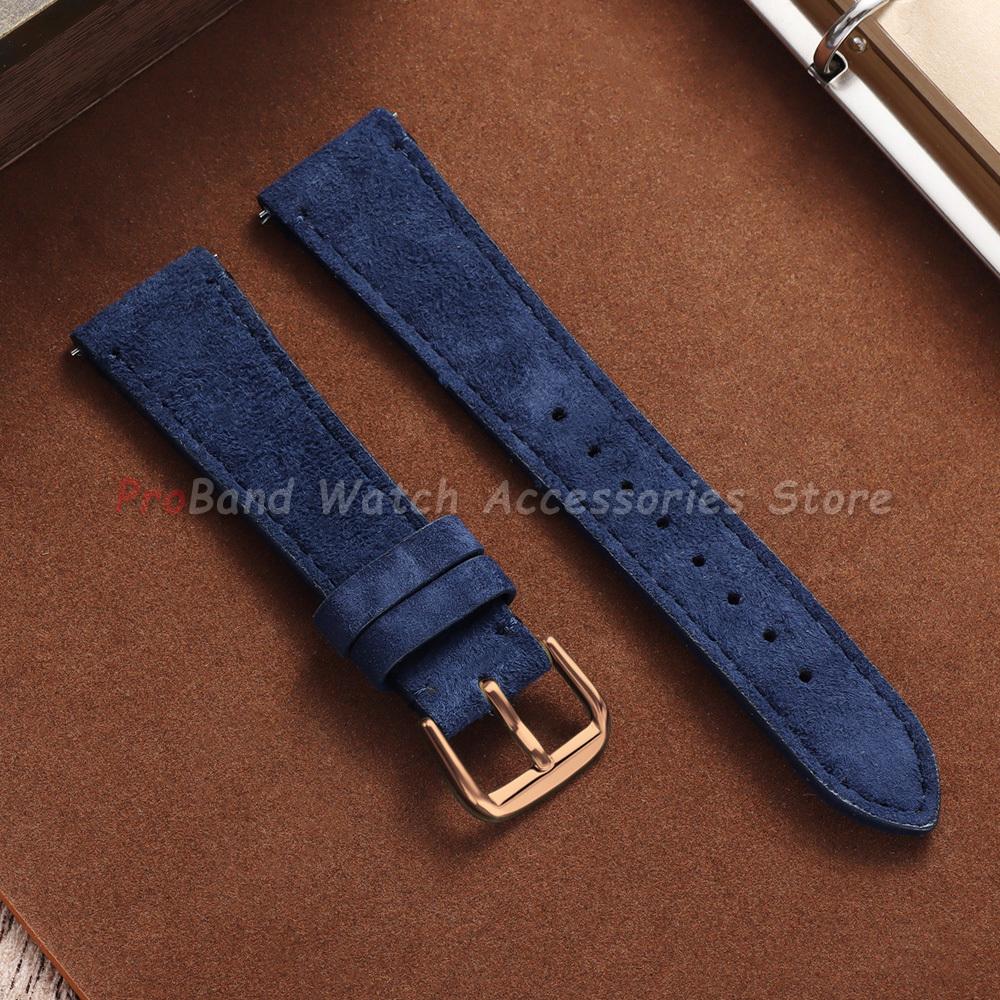 Vintage Wildleder Lederarmband 20mm 22mm Schnellverschluss Uhrenarmband für Omega für Seiko für Cartier für Tissot Goldene Schnalle Armband