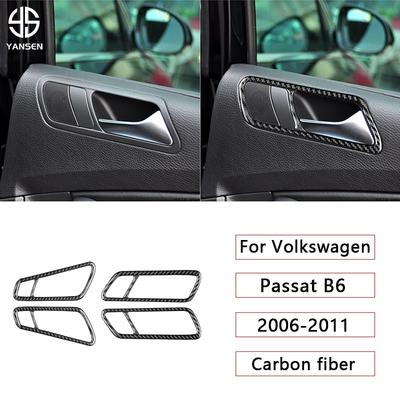 For VW Volkswagen Passat B6 2006-2011 Door Handle Frame Trim Cover Parts Soft Real Carbon Fiber Sticker Car Interior Accessories