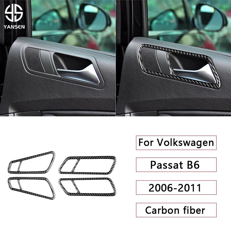 For VW Volkswagen Passat B6 2006-2011 Door Handle Frame Trim Cover Parts Soft Real Carbon Fiber Sticker Car Interior Accessories