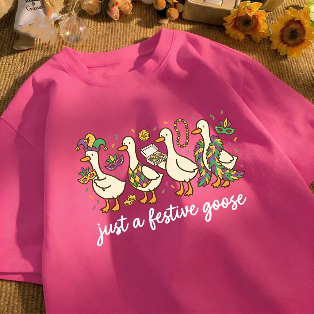 Just A Bestive Goose Print Unisex Basics T-Shirt Summer Loose Short Sleeve O-Neck Cotton Tee Fashion Unisex All-Match Clothing