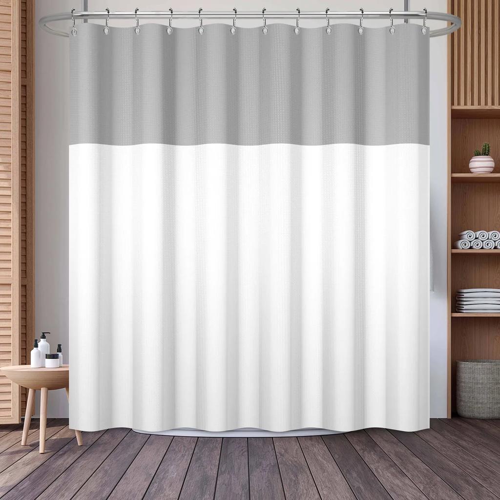 Waffle Shower Curtains Modern Hotel Style Striped Geometric Pattern Bath Decor Waterproof Polyester Bathroom Curtain with Hooks