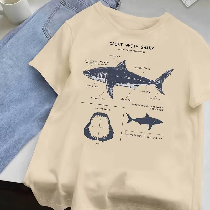 Summer Streetwear Funny Great White Shark Blueprint Anatomy Graphic Men's Women T Shirt Tee Casual Oversize Vintage Harajuku Top