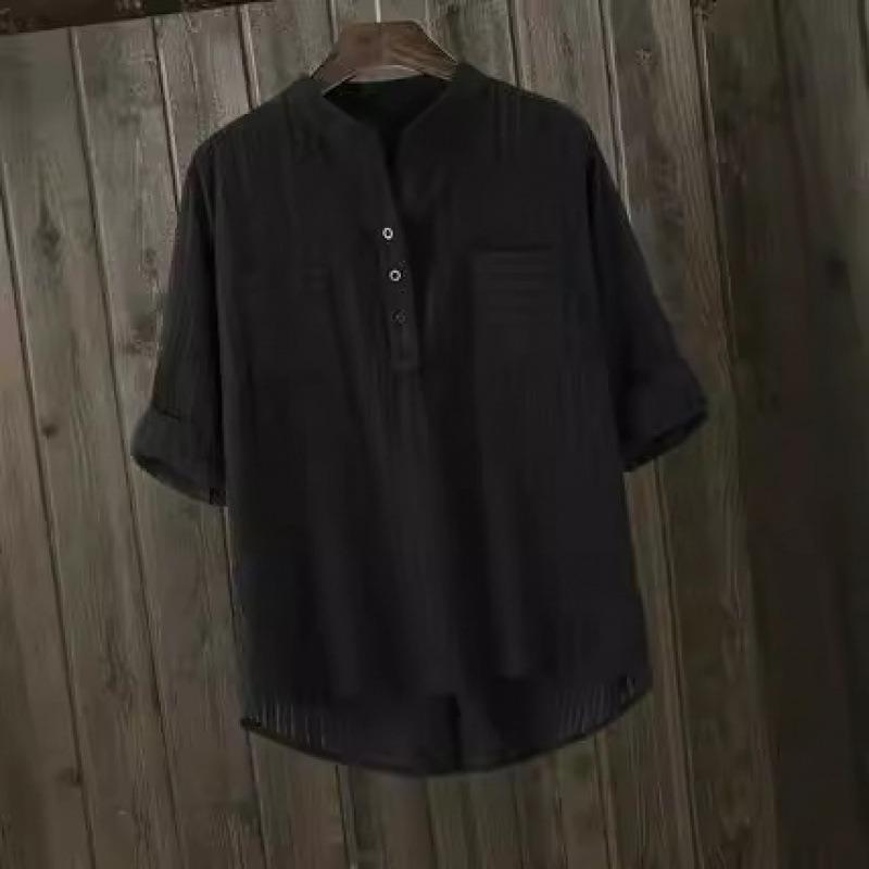 Plus Size Women White Loose Casual Round Neck Three Quarter Sleeve Shirt