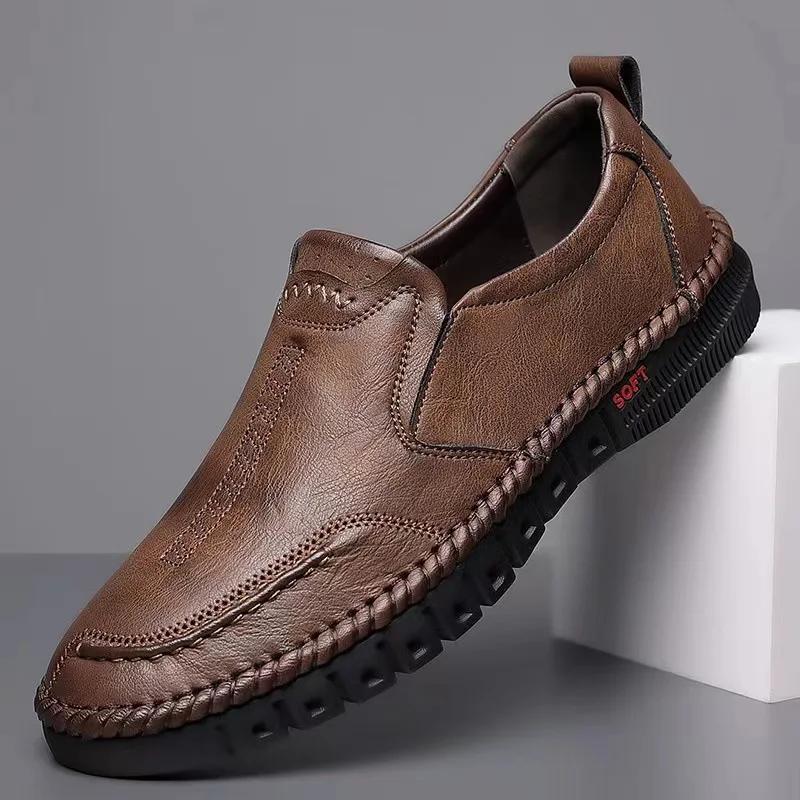 Men's Genuine Leather Bean Bean Shoes New Soft Soled Loafers Versatile Fashion Business Shoes Casual Light Male Flats Zapatos