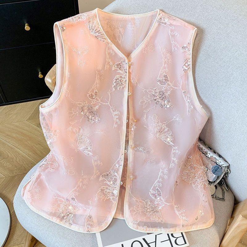 2025 vest thin embroidered vest vest retro new vest women's summer
