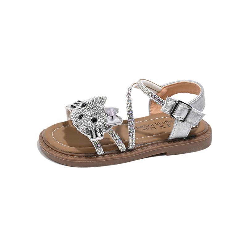 kt Cat cartoon Shiny Princess sandals Summer New children s soft-soled Roman shoes 21 серебряный
